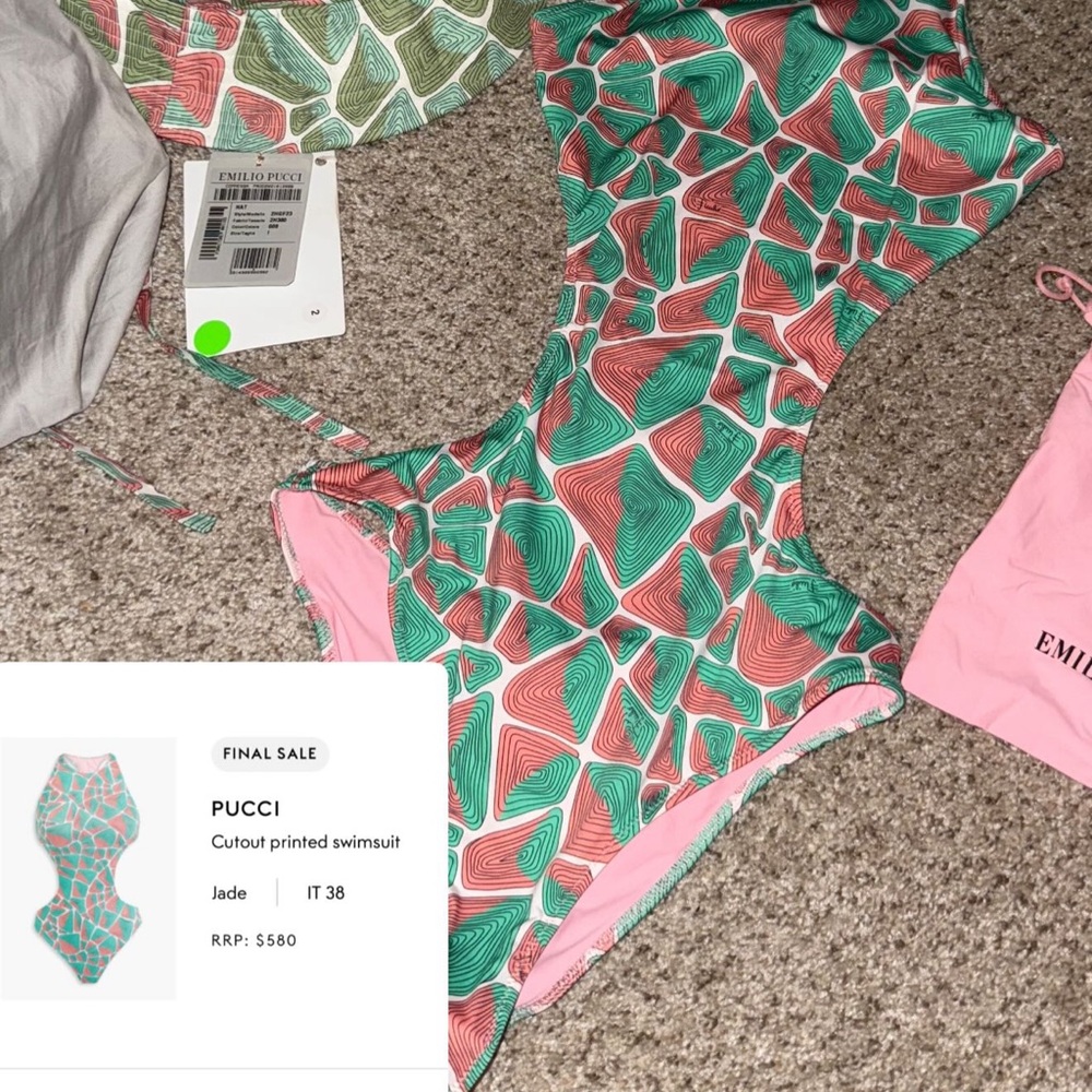 Emilio Pucci Jade and Pink One Piece Swimsuit